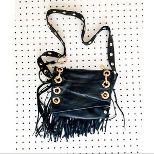 Hammitt Roxbury black fringe leather fold over bag